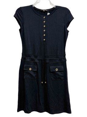 Adrienne Vittadini Dresses Black Button-Front Jersey Knit Utility Dress 8